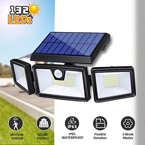 Yoophane Solar Security Light with Motion Sensor 132 LED Solar Flood Lights Outdoor 3 Heads Solar Motion Lights IP65 Waterproof Outside Lights for Porch Garden Patio Yard Garage Pathway Yoophane Solar Security Light with Motion Sensor 132 LED Solar Flood Lights Outdoor 3 Heads Solar Motion Lights IP65 Waterproof Outside Lights for Porch Garden Patio Yard Garage Pathway