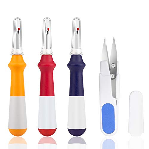 JIANYI Seam Ripper Handy Grip Stitch Rippers Thread Remover Tool with One Trimming Scissor for Sewing Crafting Removing Hems and Seams  Set of 4