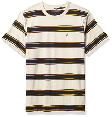 Volcom Mens Da Fino Crew Short Sleeve Striped Shirt Primer White XLarge