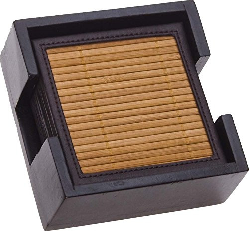 Thirstystone Bamboo and Faux Leather Ambiance Coasters, Multicolor
