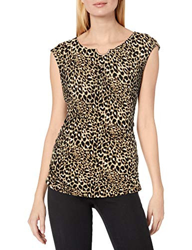 Calvin Klein Womens Ruched TOP with Hardware LeopardBlack M