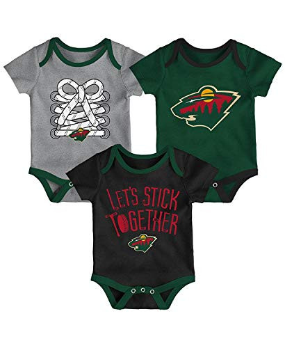Outerstuff NHL Newborn Infants Five on Three 3 Piece Creeper Bodysuit Set 03 Months Minnesota Wild