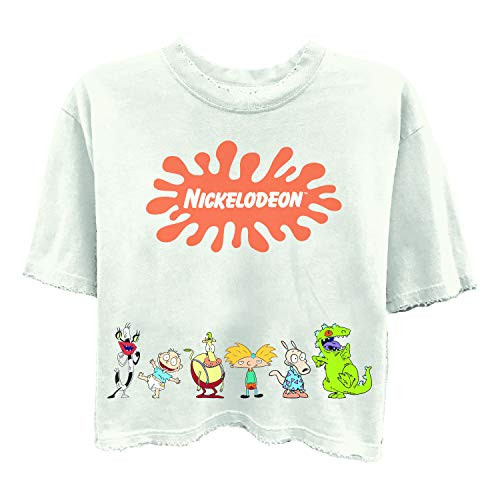 Nickelodeon Ladies 90s Fashion Shirt  Rugrats Angelica and Chuckie Short Sleeve Skimmer Tee White Medium