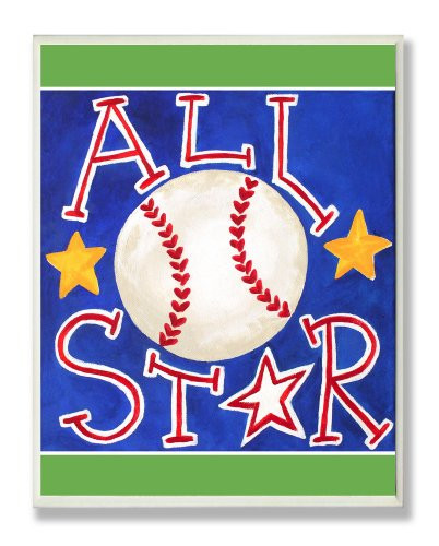 The Kids Room by Stupell All Star Baseball on Blue Rectangle Wall Plaque
