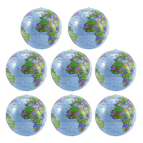 8PCS Inflatable Globe PVC World Globe Inflatable Earth Beach Ball for Beach Playing or Teaching, 16 Inch