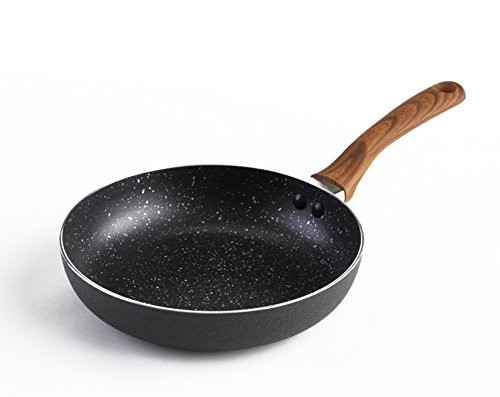 IMUSA USA IMU-91707 Black Stone Fry Pan with Speckled Nonstick Handle/Knob, 12", Woodlook
