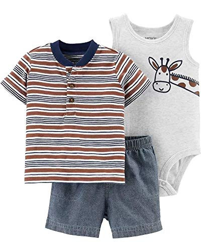 Carters 3Piece Giraffe Little Short Set 18 Months Brown and Navy