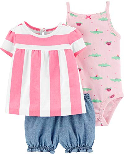 Carters 3Piece Little Short Set Pink Striped 3m