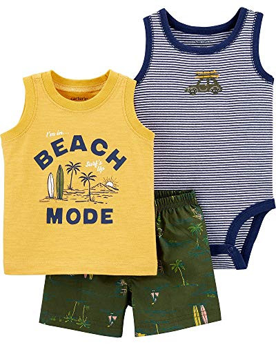 Carters Baby Boys 3Piece Little Short Sets 18 Months YellowOlive