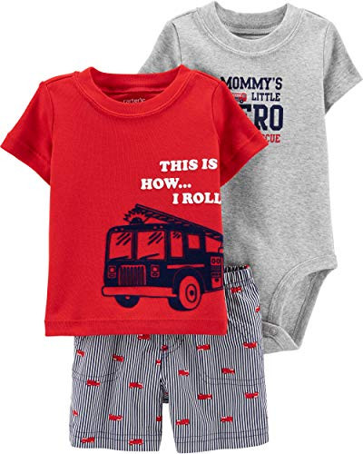Carters Baby Boys 3Piece Little Short Sets 9 Months FiretruckRedHeather