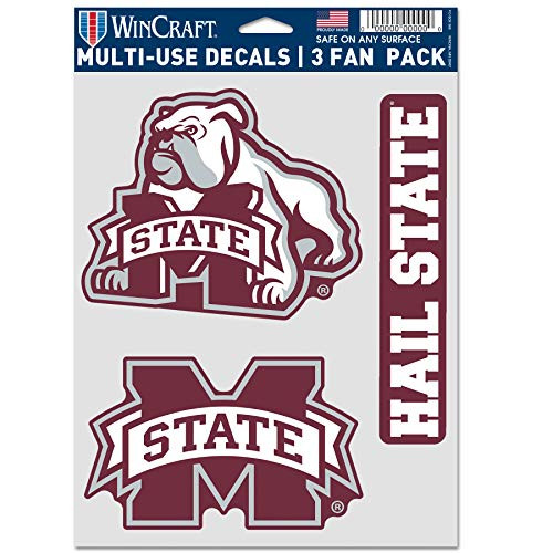 WinCraft NCAA Mississippi State University Bulldogs MultiUse Decal 3 Fan Pack Team Colors 55 x 775 Inch Sheet