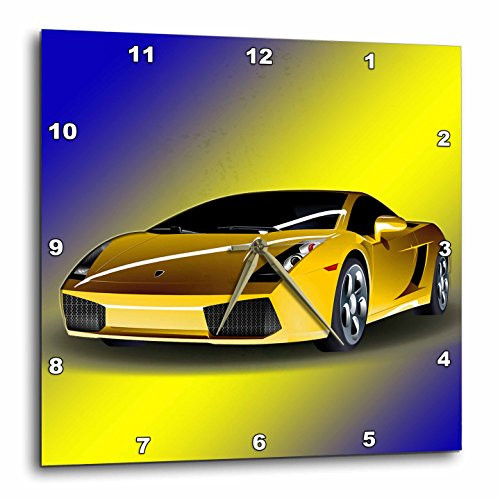 3D Rose Cool Sport car. Yellow Wall Clock 10" x 10"