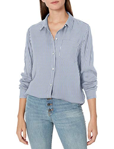 Amazon Brand  Goodthreads Womens Modal Twill LongSleeve Oversized Boyfriend Shirt BlueWhite Stripe XLarge