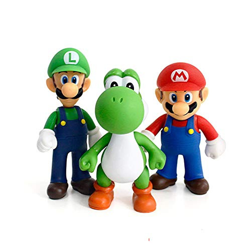 DeQian 3pcs/Set Super Mario Bros Luigi Mario Yoshi PVC Action Figures Toy 13cm