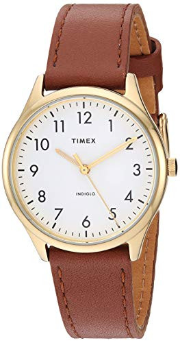 Timex Womens TW2T72300 Modern Easy Reader 32mm BrownGoldWhite Genuine Leather Strap Watch