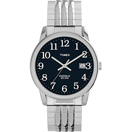 Timex Mens TW2U08800 Easy Reader 35mm SilverToneBlue Perfect Fit Expansion Band Watch