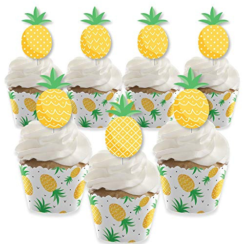 Big Dot of Happiness Tropical Pineapple  Cupcake Decoration  Summer Party Cupcake Wrappers and Treat Picks Kit  Set of 24
