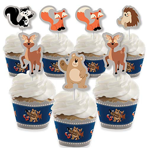 Big Dot of Happiness Stay Wild  Forest Animals  Cupcake Decoration  Woodland Baby Shower or Birthday Party Cupcake Wrappers and Treat Picks Kit  Set of 24