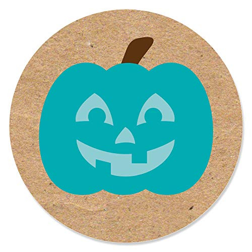 Big Dot of Happiness Teal Pumpkin  Halloween Allergy Friendly Trick or Trinket Circle Sticker Labels  24 Count
