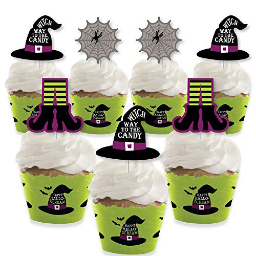 Big Dot of Happiness Happy Halloween  Cupcake Decoration  Witch Party Cupcake Wrappers and Treat Picks Kit  Set of 24