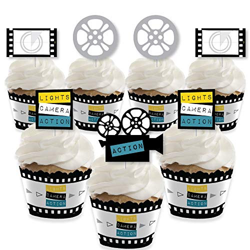 Big Dot of Happiness Movie  Cupcake Decoration  Hollywood Party Cupcake Wrappers and Treat Picks Kit  Set of 24