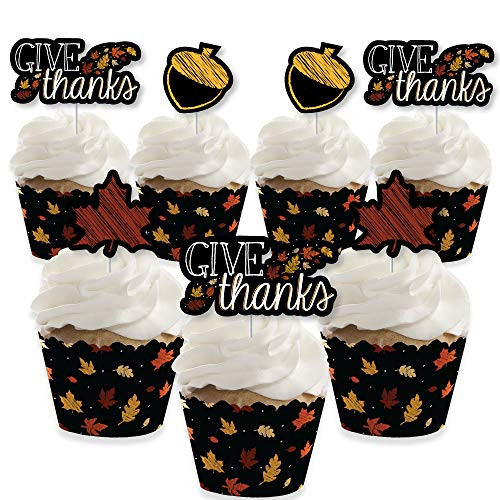 Big Dot of Happiness Give Thanks  Cupcake Decoration  Thanksgiving Party Cupcake Wrappers and Treat Picks Kit  Set of 24