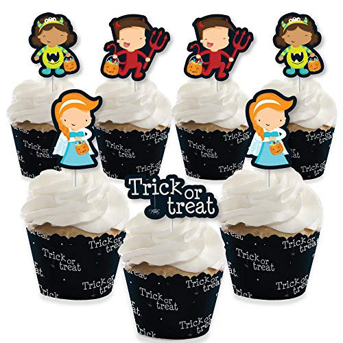 Big Dot of Happiness Trick or Treat  Cupcake Decoration  Halloween Party Cupcake Wrappers and Treat Picks Kit  Set of 24