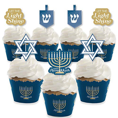 Big Dot of Happiness Happy Hanukkah  Cupcake Decoration  Chanukah Holiday Party Cupcake Wrappers and Treat Picks Kit  Set of 24