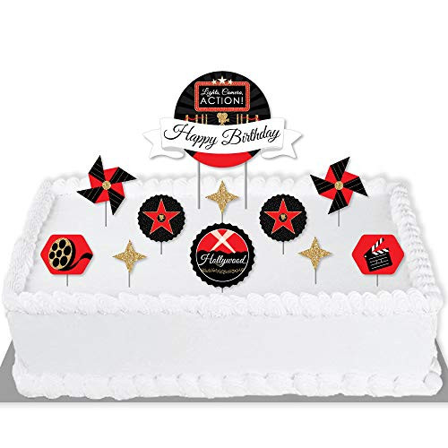 Big Dot of Happiness Red Carpet Hollywood  Movie Night Birthday Party Cake Decorating Kit  Happy Birthday Cake Topper Set  11 Pieces