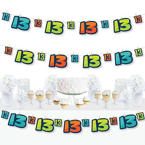 Big Dot of Happiness Boy 13th Birthday  Official Teenager Birthday Party DIY Decorations  Clothespin Garland Banner  44 Pieces