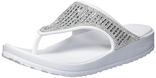 Skechers Womens Cali Gear FlipFlop White wClear Rhinestones 6 M US