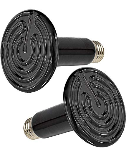 BOEESPAT Ceramic Heat Emitter 60W 2pack Reptile Heat Lamp Bulb Chicken Heater Light for Pet Brooder Coop Lizard Turtle Aquarium Snake No Harm No Light Black