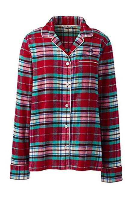 Lands End Womens Long Sleeve Flannel Sleep Top Rich Red Plaid Plus 1x