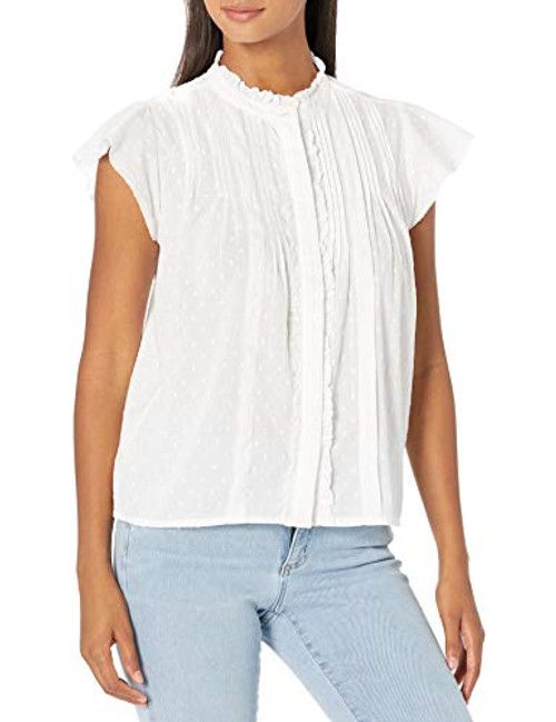 Lucky Brand Womens Flutter Sleeve Crew Neck Poet Top Lucky White L