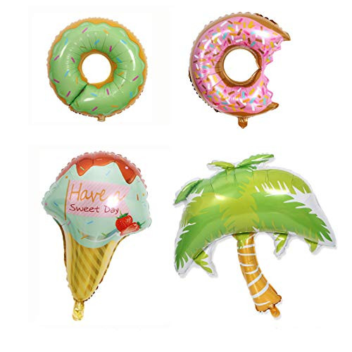 Morndew 4 PCS Summer Time Style Doughnut Ice Cream Coconut Tree Foil Balloons for Hawaiian Beach Summer Tropical Themed Party Birthday Party Baby Shower Wedding Party Decorations