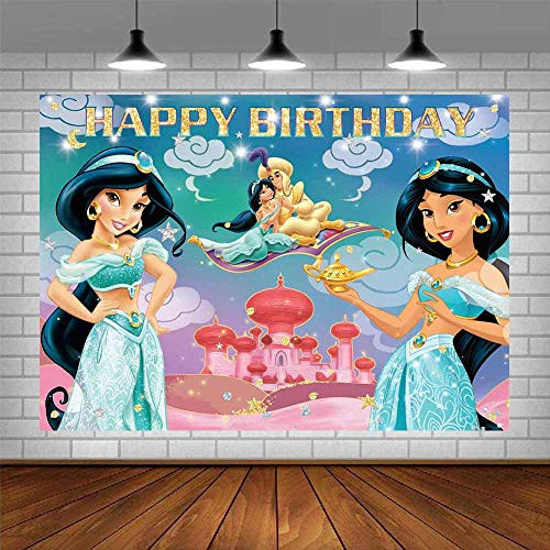 Aladdin Castle Jasmine Princess Backdrops Kids Gils Birthday Party Photography Banner Baby Shower Step and Repeat Background Photo Studio Props Cake Table Decor