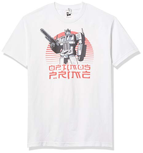 Transformers Mens Optimus Prime Kanji Look Basic Solid Tee White Large