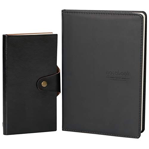 Hardcover Journal Notebook and Softcover Notepad, Elegant Black PU Leather Notebook A5 Executive Notebook Ruled Journal Writing Notebook Diary for Men Women Business Office Meeting Gift Travel