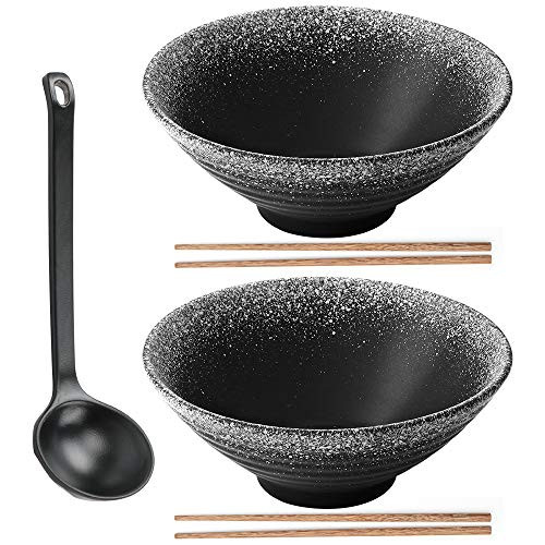 2 x Ceramic Ramen Bowls Sets Large Fox Noodle Bowl with Chopsticks and Spoon Creative Ramen Soup Bowl for pho Personality Ramen Bowls for Cereal Noodles Appetizers etc