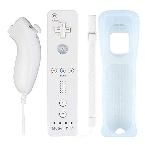 Wii Nunchuck Remote Controller with Motion Plus Compatible with Wii and Wii U Console  Wii Remote Controller with Shock Function 1packWhite