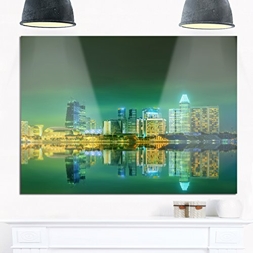 Designart Metal Wall Art-Skyline Photo Art-20x12, 20x12 Green/Blue