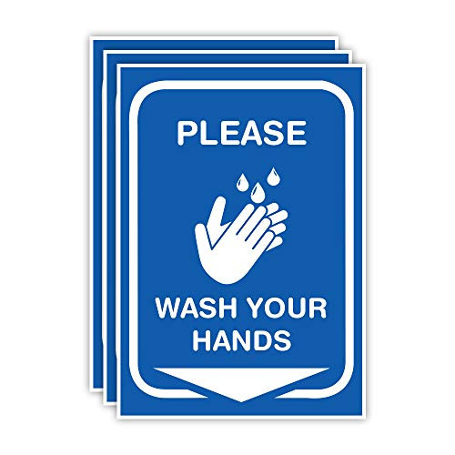 emooshi Please Wash Your Hands Sign Stickers 7 x 10 inches Self Adhesive Decals with Gloss Laminated Hand Washing Signs Pack of 03