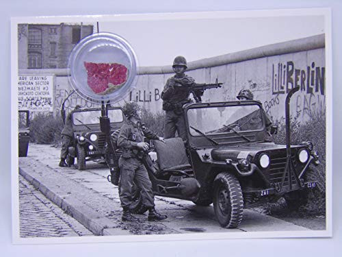 POSTCARD WITH SMALL AUTHENTIC PIECE OF THE BERLIN WALL GIs at Berlin Wall Germany POSTCARD WITH SMALL AUTHENTIC PIECE OF THE BERLIN WALL GIs at Berlin Wall Germany
