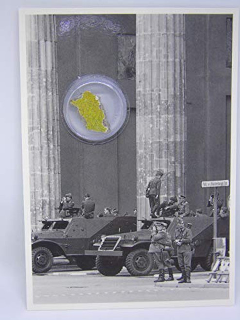 POSTCARD WITH SMALL AUTHENTIC PIECE OF THE BERLIN WALL Military at the Brandenburg Gate Germany POSTCARD WITH SMALL AUTHENTIC PIECE OF THE BERLIN WALL Military at the Brandenburg Gate Germany