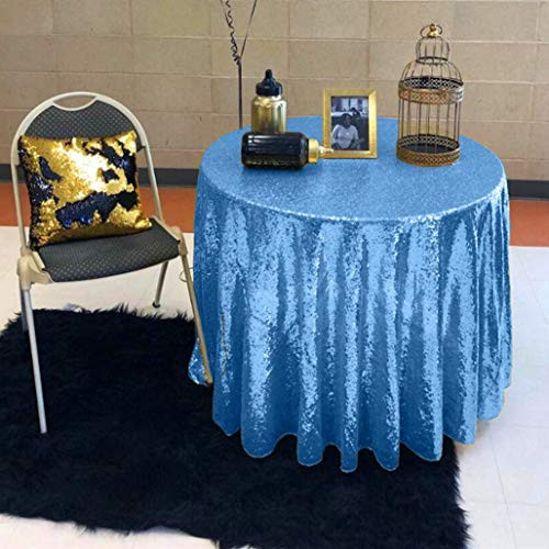 Table Cloths Round Sequin Tablecloth 70 Sequin Tablecloth Overlay Round Cake Sequin Tablecover Wedding Dessert Table Decor Glitter Sequin Table Linens Birthday Party Round 70 Inch Baby Blue