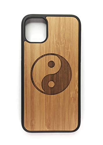 Yin Yang Case for iPhone 11 pro 58 Small by iMakeTheCase  EcoFriendly Bamboo Wood Cover  Protective TPU Wrapped Edges  Chinese Taoist Symbol Dark Light