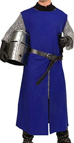 Medieval Knight Viking Pirate Long Surcoat Cotton Tunic Costume Warrior LARP SizeL Blue