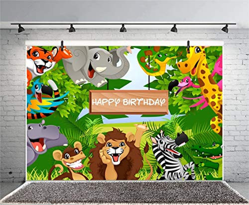 OERJU 5x3ft Happy Birthday Backdrop Cartoon Animals Zoo Photography Background Elephant Lion Tiger Giraffe Kids Birthday Party Decoration Safari Theme Birthday Party Portrait Photo Studio Props OERJU 5x3ft Happy Birthday Backdrop Cartoon Animals Zoo Photography Background Elephant Lion Tiger Giraffe Kids Birthday Party Decoration Safari Theme Birthday Party Portrait Photo Studio Props