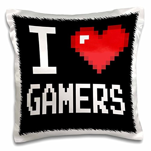 3dRose pc_118893_1 Geeky Old School Pixelated Pixels 8-Bit I Heart I Love Gamers-Pillow Case, 16 by 16"