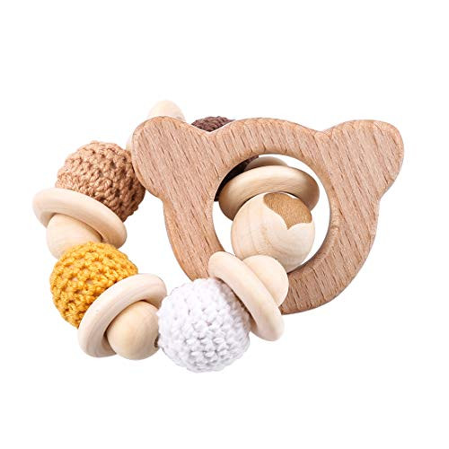 Promise Babe Baby Wooden Bear Teethers Organic Wood Ring Teething Bracelet Crochet Chewable Beads Montessori Toy Shower Gifts Promise Babe Baby Wooden Bear Teethers Organic Wood Ring Teething Bracelet Crochet Chewable Beads Montessori Toy Shower Gifts